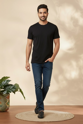 Men’s Classic Black Round Neck Cotton T-Shirt